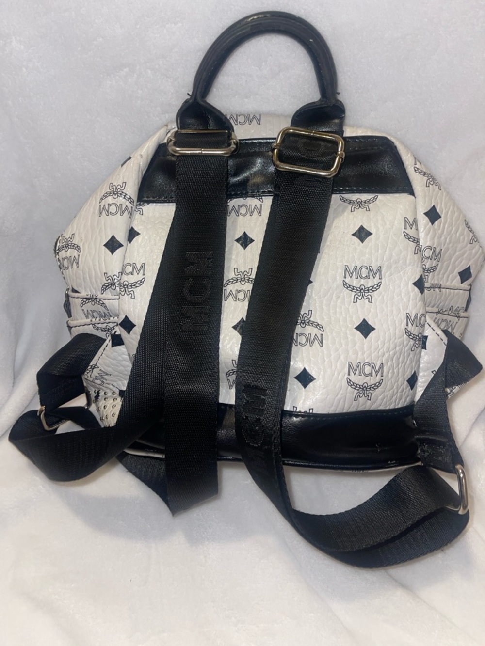 MCM White and Black Studded Mini Backpack - Picture 4 of 5